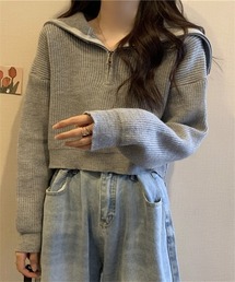 ハーフジップセーラーカラーニットプルオーバー