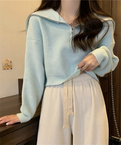 FREE STYLISTS(フリー スタイリスト)の「ハーフジップセーラーカラーニットプルオーバー(ニット/セーター・レディース・ホワイト/ピンク/グレー/ブルー/ブラック・FREE)」の5枚目の写真