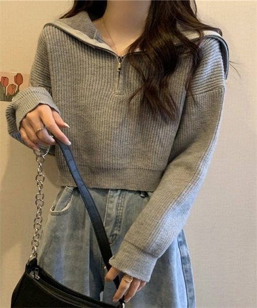 FREE STYLISTS(フリー スタイリスト)の「ハーフジップセーラーカラーニットプルオーバー(ニット/セーター・レディース・ホワイト/ピンク/グレー/ブルー/ブラック・FREE)」の20枚目の写真
