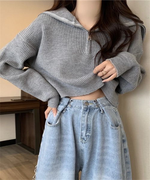 FREE STYLISTS(フリー スタイリスト)の「ハーフジップセーラーカラーニットプルオーバー(ニット/セーター・レディース・ホワイト/ピンク/グレー/ブルー/ブラック・FREE)」の19枚目の写真