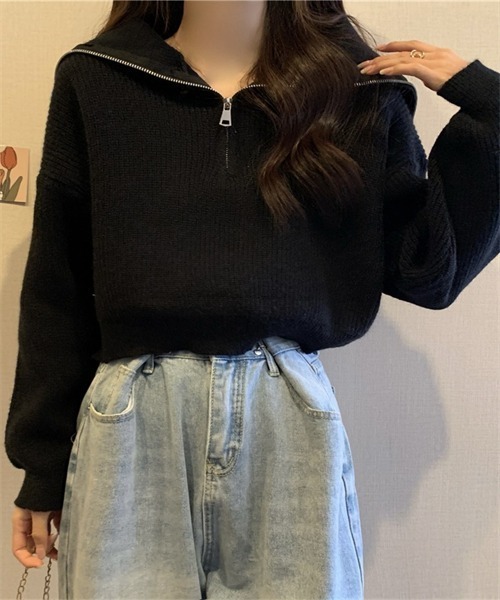 FREE STYLISTS(フリー スタイリスト)の「ハーフジップセーラーカラーニットプルオーバー(ニット/セーター・レディース・ホワイト/ピンク/グレー/ブルー/ブラック・FREE)」の12枚目の写真