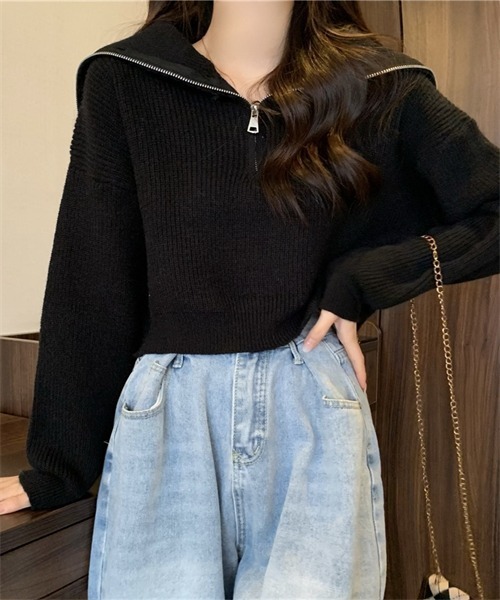 FREE STYLISTS(フリー スタイリスト)の「ハーフジップセーラーカラーニットプルオーバー(ニット/セーター・レディース・ホワイト/ピンク/グレー/ブルー/ブラック・FREE)」の13枚目の写真