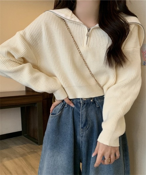 FREE STYLISTS(フリー スタイリスト)の「ハーフジップセーラーカラーニットプルオーバー(ニット/セーター・レディース・ホワイト/ピンク/グレー/ブルー/ブラック・FREE)」の10枚目の写真