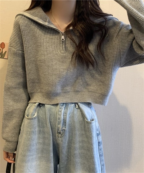 FREE STYLISTS(フリー スタイリスト)の「ハーフジップセーラーカラーニットプルオーバー(ニット/セーター・レディース・ホワイト/ピンク/グレー/ブルー/ブラック・FREE)」の22枚目の写真