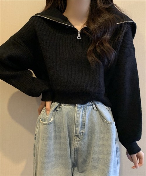 FREE STYLISTS(フリー スタイリスト)の「ハーフジップセーラーカラーニットプルオーバー(ニット/セーター・レディース・ホワイト/ピンク/グレー/ブルー/ブラック・FREE)」の14枚目の写真