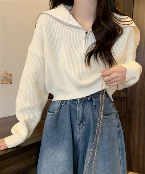 FREE STYLISTS(フリー スタイリスト)の「ハーフジップセーラーカラーニットプルオーバー(ニット/セーター・レディース・ホワイト/ピンク/グレー/ブルー/ブラック・FREE)」の8枚目の写真