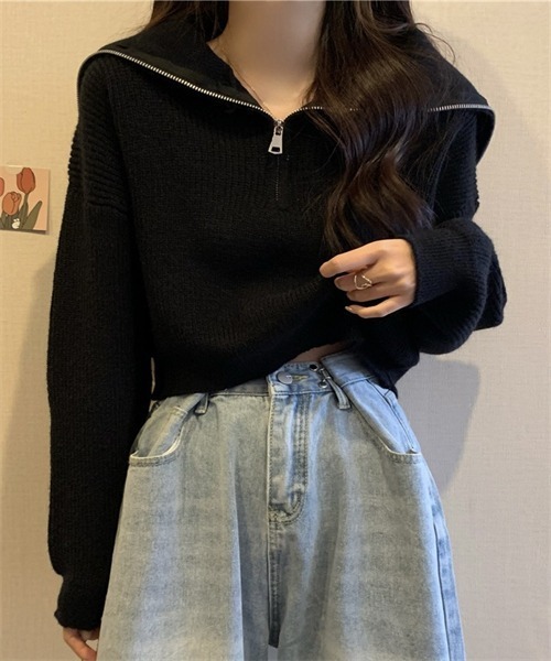 FREE STYLISTS(フリー スタイリスト)の「ハーフジップセーラーカラーニットプルオーバー(ニット/セーター・レディース・ホワイト/ピンク/グレー/ブルー/ブラック・FREE)」の15枚目の写真