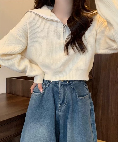 FREE STYLISTS(フリー スタイリスト)の「ハーフジップセーラーカラーニットプルオーバー(ニット/セーター・レディース・ホワイト/ピンク/グレー/ブルー/ブラック・FREE)」の9枚目の写真