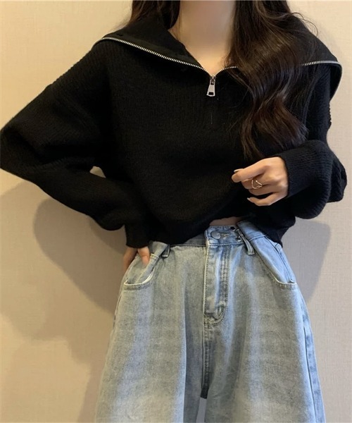 FREE STYLISTS(フリー スタイリスト)の「ハーフジップセーラーカラーニットプルオーバー(ニット/セーター・レディース・ホワイト/ピンク/グレー/ブルー/ブラック・FREE)」の16枚目の写真