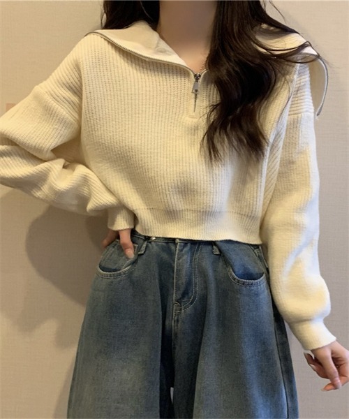 FREE STYLISTS(フリー スタイリスト)の「ハーフジップセーラーカラーニットプルオーバー(ニット/セーター・レディース・ホワイト/ピンク/グレー/ブルー/ブラック・FREE)」の7枚目の写真