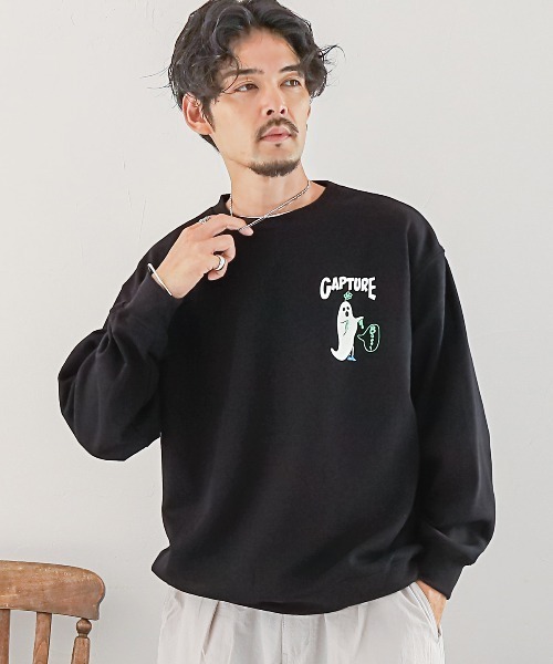 LUXSTYLE（ラグスタイル）の「裏起毛GHOSTLuminous発泡プリントトレーナー（スウェット・メンズ・ブラック/ホワイト・L/M）」の5枚目の写真