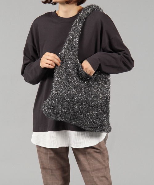 GLOBAL WORK Smile Seed Store（グローバルワーク スマイルシードストア）の「キラキラニットバッグ/161166（トートバッグ・レディース・ブラック/ライトグレー・FREE）」の11枚目の写真