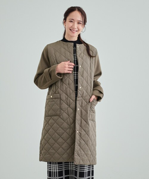 DRESKIP(ドレスキップ)の「◆【吸湿発熱】すっきり上品に女性らしく お袖フェイクウール キルトコート(ノーカラーコート・レディース・オフホワイト/チャコールグレー/ブラック・02/03/04)」の14枚目の写真