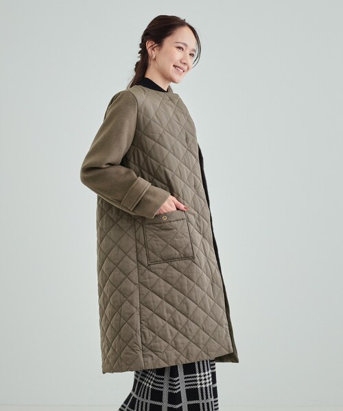 DRESKIP(ドレスキップ)の「◆【吸湿発熱】すっきり上品に女性らしく お袖フェイクウール キルトコート(ノーカラーコート・レディース・オフホワイト/チャコールグレー/ブラック・02/03/04)」の15枚目の写真