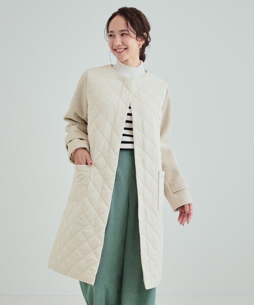 DRESKIP(ドレスキップ)の「◆【吸湿発熱】すっきり上品に女性らしく お袖フェイクウール キルトコート(ノーカラーコート・レディース・オフホワイト/チャコールグレー/ブラック・02/03/04)」の18枚目の写真