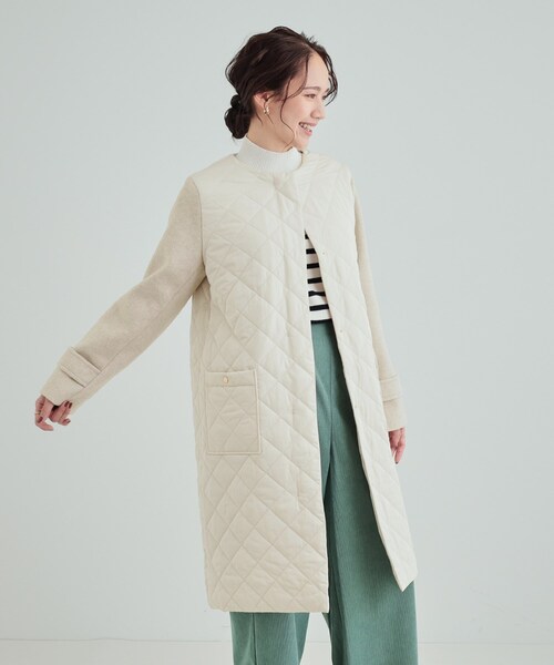 DRESKIP(ドレスキップ)の「◆【吸湿発熱】すっきり上品に女性らしく お袖フェイクウール キルトコート(ノーカラーコート・レディース・オフホワイト/チャコールグレー/ブラック・02/03/04)」の19枚目の写真