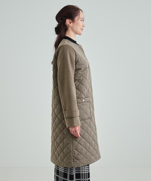 DRESKIP(ドレスキップ)の「◆【吸湿発熱】すっきり上品に女性らしく お袖フェイクウール キルトコート(ノーカラーコート・レディース・オフホワイト/チャコールグレー/ブラック・02/03/04)」の11枚目の写真
