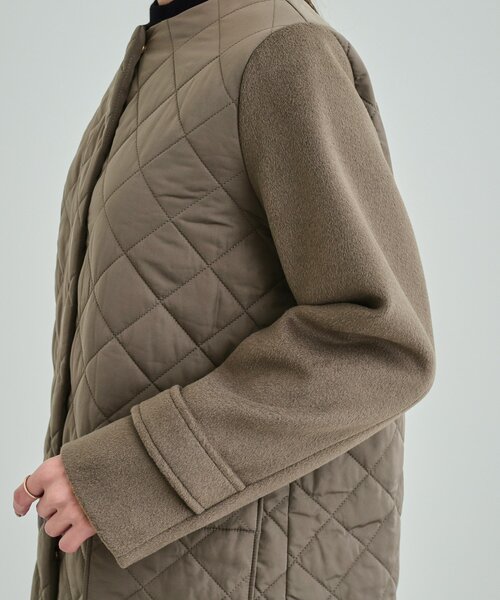 DRESKIP(ドレスキップ)の「◆【吸湿発熱】すっきり上品に女性らしく お袖フェイクウール キルトコート(ノーカラーコート・レディース・オフホワイト/チャコールグレー/ブラック・02/03/04)」の4枚目の写真