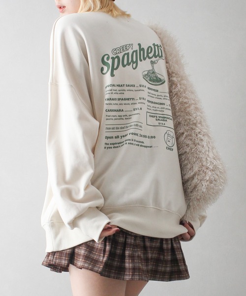 SpRay(スプレイ)の「裏起毛スパゲッティおばけスウェット(スウェット・レディース・グレー/ブルー/オートミール/スミクロ/アイボリー/ピンク・FREE)」の3枚目の写真