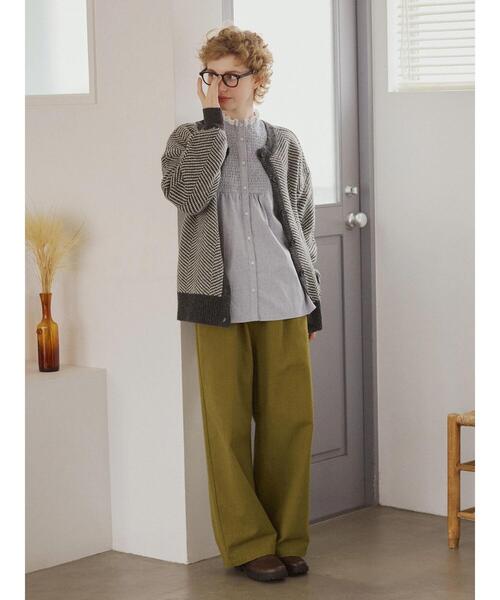 Samansa Mos2（サマンサ モスモス）の「[SOFT FEEL KNIT]前後着ヘリンボーン柄カーディガン（カーディガン/ボレロ・レディース・ベージュ/ブラック/グリーン/ブルー・F）」の2枚目の写真