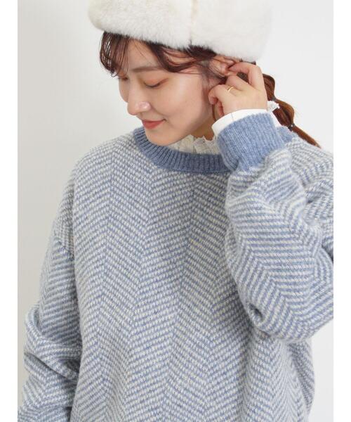 Samansa Mos2（サマンサ モスモス）の「[SOFT FEEL KNIT]前後着ヘリンボーン柄カーディガン（カーディガン/ボレロ・レディース・ベージュ/ブラック/グリーン/ブルー・F）」の6枚目の写真