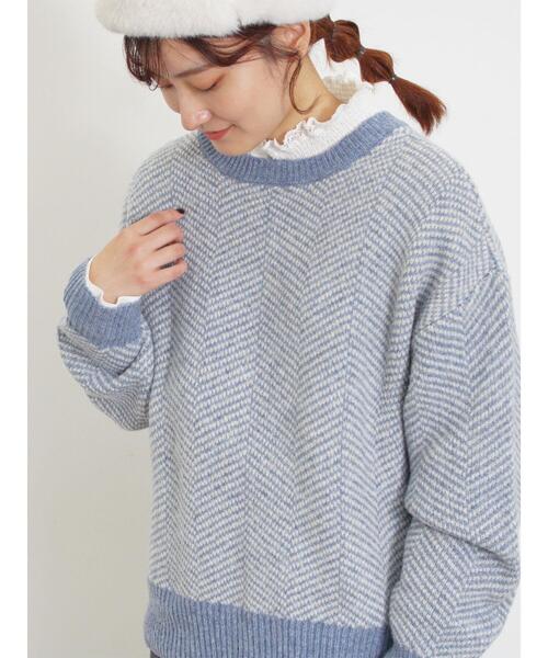 Samansa Mos2（サマンサ モスモス）の「[SOFT FEEL KNIT]前後着ヘリンボーン柄カーディガン（カーディガン/ボレロ・レディース・ベージュ/ブラック/グリーン/ブルー・F）」の7枚目の写真