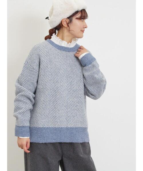Samansa Mos2（サマンサ モスモス）の「[SOFT FEEL KNIT]前後着ヘリンボーン柄カーディガン（カーディガン/ボレロ・レディース・ベージュ/ブラック/グリーン/ブルー・F）」の10枚目の写真