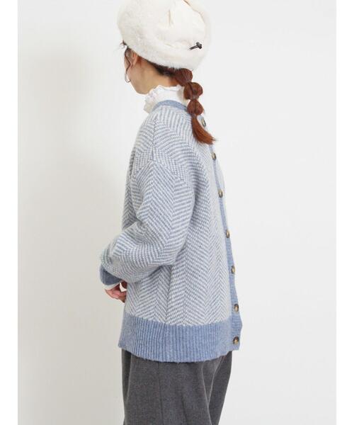 Samansa Mos2（サマンサ モスモス）の「[SOFT FEEL KNIT]前後着ヘリンボーン柄カーディガン（カーディガン/ボレロ・レディース・ベージュ/ブラック/グリーン/ブルー・F）」の11枚目の写真