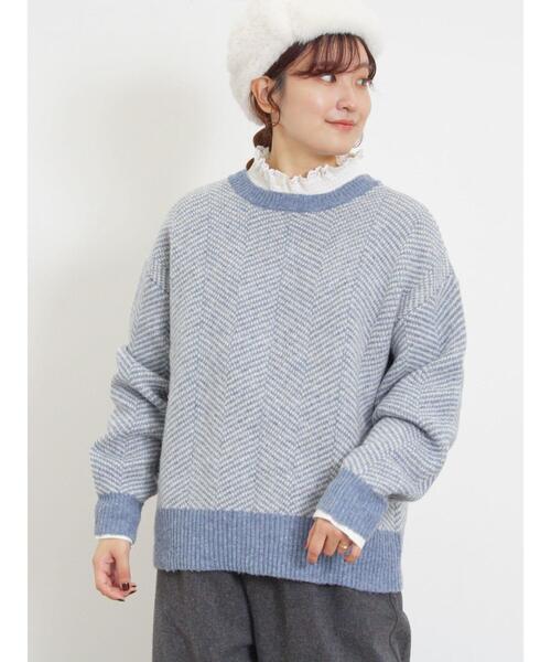 Samansa Mos2（サマンサ モスモス）の「[SOFT FEEL KNIT]前後着ヘリンボーン柄カーディガン（カーディガン/ボレロ・レディース・ベージュ/ブラック/グリーン/ブルー・F）」の12枚目の写真