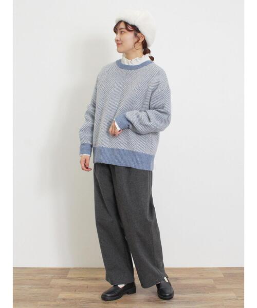 Samansa Mos2（サマンサ モスモス）の「[SOFT FEEL KNIT]前後着ヘリンボーン柄カーディガン（カーディガン/ボレロ・レディース・ベージュ/ブラック/グリーン/ブルー・F）」の13枚目の写真