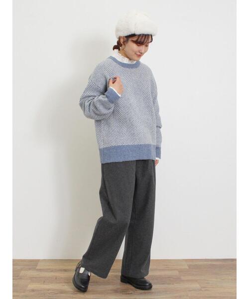 Samansa Mos2（サマンサ モスモス）の「[SOFT FEEL KNIT]前後着ヘリンボーン柄カーディガン（カーディガン/ボレロ・レディース・ベージュ/ブラック/グリーン/ブルー・F）」の14枚目の写真