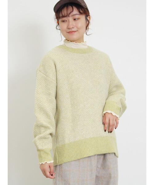 Samansa Mos2（サマンサ モスモス）の「[SOFT FEEL KNIT]前後着ヘリンボーン柄カーディガン（カーディガン/ボレロ・レディース・ベージュ/ブラック/グリーン/ブルー・F）」の15枚目の写真