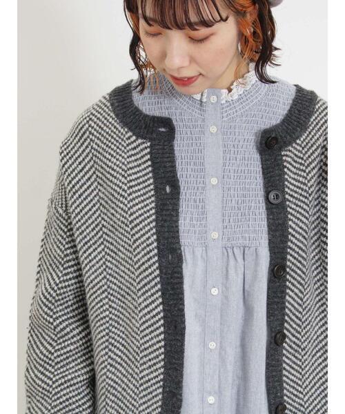 Samansa Mos2（サマンサ モスモス）の「[SOFT FEEL KNIT]前後着ヘリンボーン柄カーディガン（カーディガン/ボレロ・レディース・ベージュ/ブラック/グリーン/ブルー・F）」の20枚目の写真