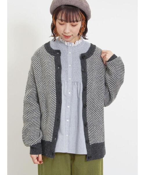 Samansa Mos2（サマンサ モスモス）の「[SOFT FEEL KNIT]前後着ヘリンボーン柄カーディガン（カーディガン/ボレロ・レディース・ベージュ/ブラック/グリーン/ブルー・F）」の21枚目の写真
