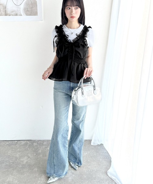 mily bilet(ミウィビレット)の「【mily bilet】愛され大人フェミニン。リボン使いフリルオーガンジービスチェキャミソール(キャミソール・レディース・アイボリー/ブラック/ピンク/グレイッシュベージュ・X-LARGE/SMALL/MEDIUM/LARGE)」の17枚目の写真