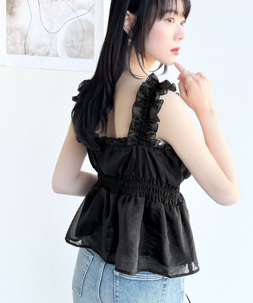 mily bilet(ミウィビレット)の「【mily bilet】愛され大人フェミニン。リボン使いフリルオーガンジービスチェキャミソール(キャミソール・レディース・アイボリー/ブラック/ピンク/グレイッシュベージュ・X-LARGE/SMALL/MEDIUM/LARGE)」の15枚目の写真