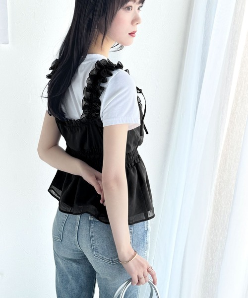 mily bilet(ミウィビレット)の「【mily bilet】愛され大人フェミニン。リボン使いフリルオーガンジービスチェキャミソール(キャミソール・レディース・アイボリー/ブラック/ピンク/グレイッシュベージュ・X-LARGE/SMALL/MEDIUM/LARGE)」の19枚目の写真