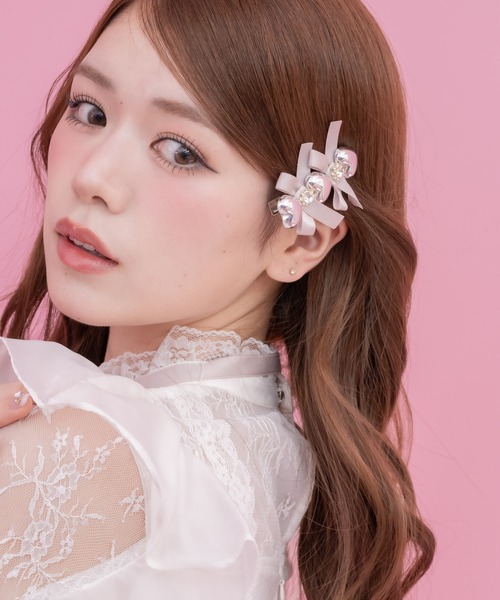 シルバーハートレースアップ風クリップ（バレッタ/ヘアクリップ