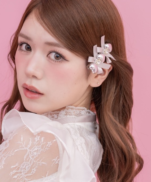 シルバーハートレースアップ風クリップ（バレッタ/ヘアクリップ