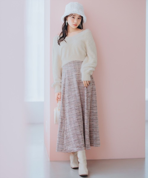 WILLSELECTION（ウィルセレクション）の「シャギーニット×フレアワンピース（セットアップ・レディース・レッド系その他/ブラック/ピンク・FREE）」の3枚目の写真