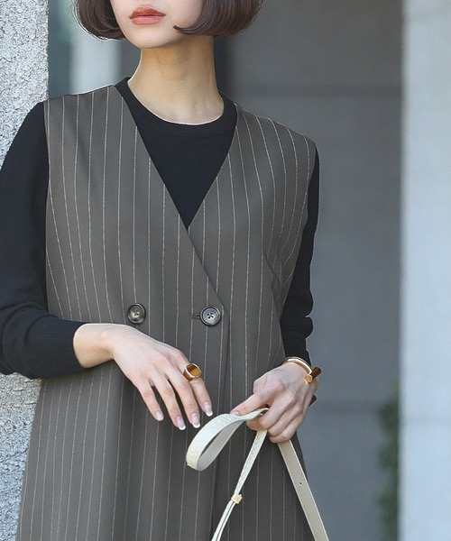 ELFRANK（エルフランク）の「フロントダブルストライプオールインワン（サロペット/オーバーオール・レディース・グレー/ホワイト・FREE）」の14枚目の写真