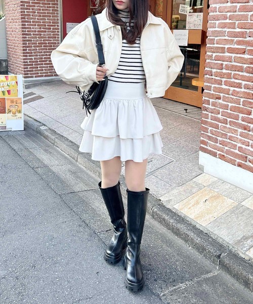 INGNI(イング)の「フェイクレザーショートブルゾン/A(ブルゾン・レディース・アイボリー/ブラウン/ブラック・M)」の6枚目の写真