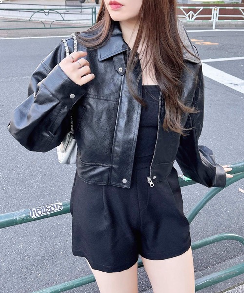 INGNI(イング)の「フェイクレザーショートブルゾン/A(ブルゾン・レディース・アイボリー/ブラウン/ブラック・M)」の21枚目の写真