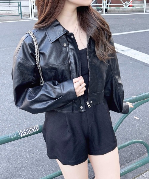 INGNI(イング)の「フェイクレザーショートブルゾン/A(ブルゾン・レディース・アイボリー/ブラウン/ブラック・M)」の19枚目の写真