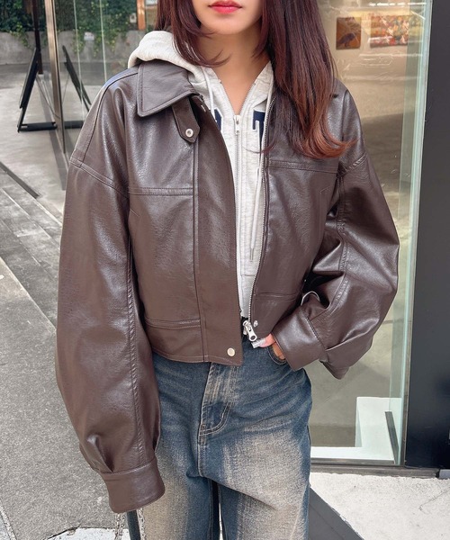 INGNI(イング)の「フェイクレザーショートブルゾン/A(ブルゾン・レディース・アイボリー/ブラウン/ブラック・M)」の16枚目の写真