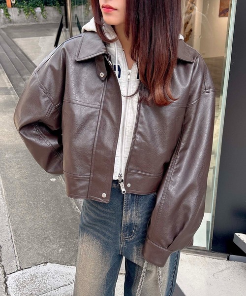 INGNI(イング)の「フェイクレザーショートブルゾン/A(ブルゾン・レディース・アイボリー/ブラウン/ブラック・M)」の15枚目の写真