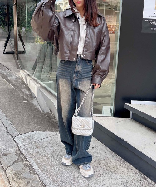 INGNI(イング)の「フェイクレザーショートブルゾン/A(ブルゾン・レディース・アイボリー/ブラウン/ブラック・M)」の11枚目の写真