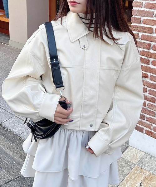 INGNI(イング)の「フェイクレザーショートブルゾン/A(ブルゾン・レディース・アイボリー/ブラウン/ブラック・M)」の9枚目の写真