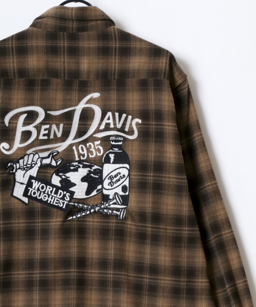 BEN DAVIS(ベンデイビス)の「BEN DAVIS/ベンデイビス GARAGE EMB PLAID SHIRT/オーバーサイズ バック刺繍 起毛 ネルチェックシャツ/レディース メンズ(シャツ/ブラウス・メンズ・ブラウン/ブラック・M/L/XL)」の2枚目の写真