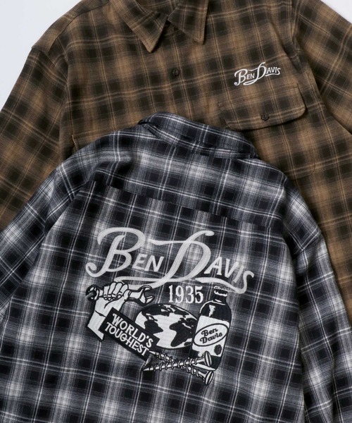 BEN DAVIS(ベンデイビス)の「BEN DAVIS/ベンデイビス GARAGE EMB PLAID SHIRT/オーバーサイズ バック刺繍 起毛 ネルチェックシャツ/レディース メンズ(シャツ/ブラウス・メンズ・ブラウン/ブラック・M/L/XL)」の16枚目の写真